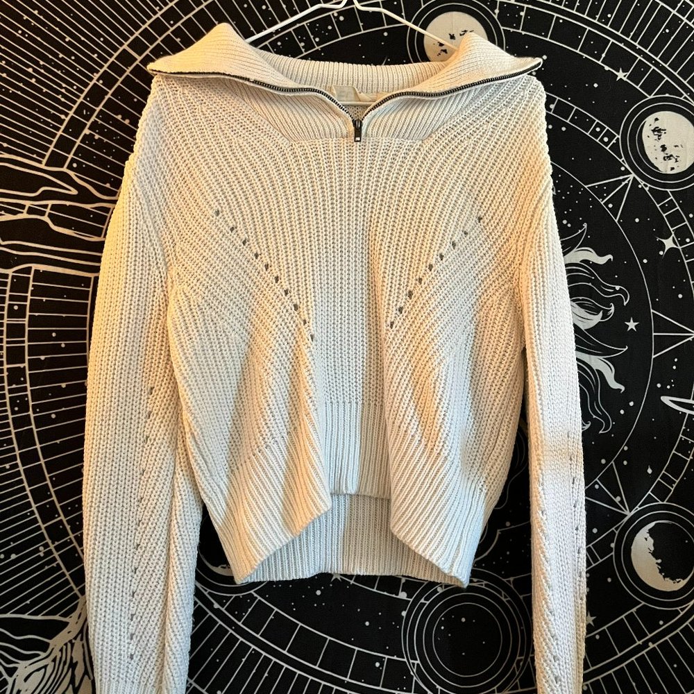 White Collared & Cropped Sweater - ECO - Size: S